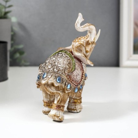 Souvenir Polystone "Elephant in Popon with sapphires" Mix under a tree 14x13x6 cm-3