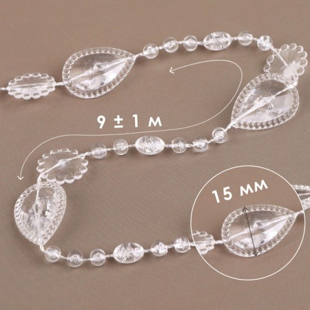 Beads on threads, 15 mm, 9 ± 1 m, the color is transparent