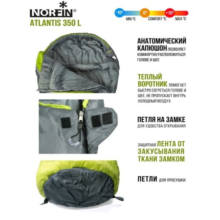 Sleeping bag Norfin Atlantis 350, cocoon, 1 layer, left, 220x80 cm, 0 ° C-3