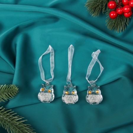 Jewelry decoration "owls" (set of 3 pcs) 3.5x3 cm, transparent