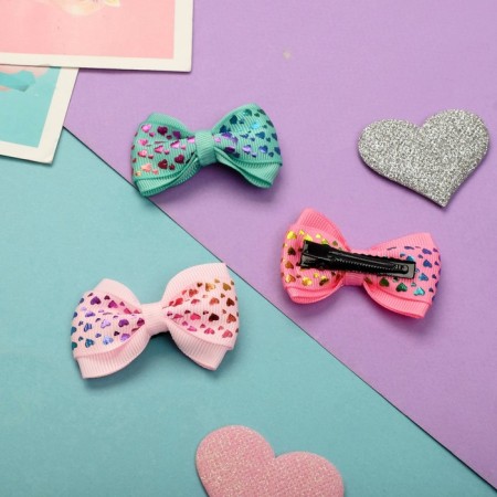 Hair clip "Bow" heart holography, 6 cm, mix-1