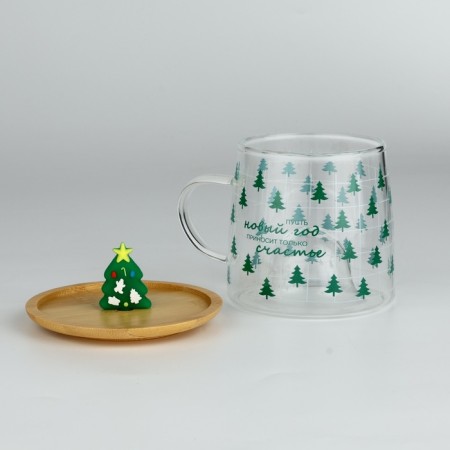 Glass mug with a lid "New Year brings happiness", 350 ml-3