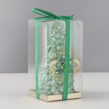 New Year's candle "Christmas tree" 10x5cm, green metallic-2