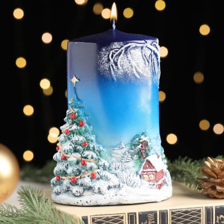 Candle - cylinder "winter", 8x11.5x15 cm