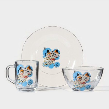 Breakfast Set "Faithful Friends", 3 items: mug 200 ml, salad bowl 450 ml, plate, MIX drawing-7