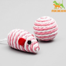 A set of toys for cats: mouse 5 cm and ball 4 cm, mix of flowers