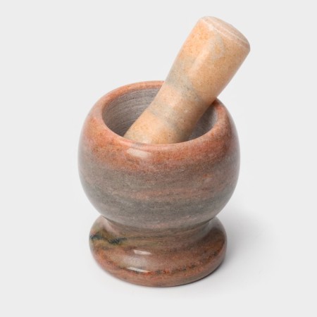 A mortar with a “marble” push, made of natural stone, brown color-1