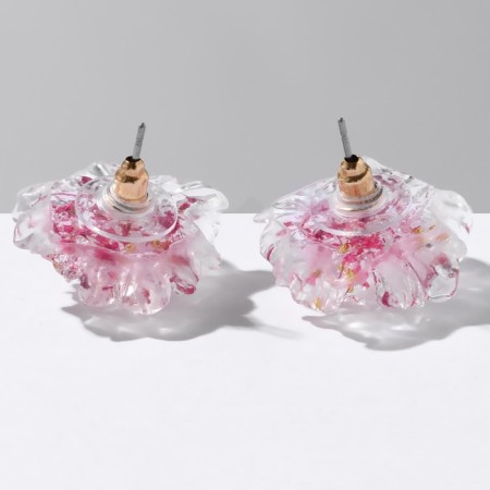 Earrings plastic "Flowers" wavy, white-pink color-2