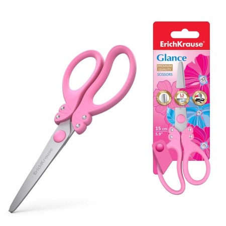 Baby scissors 15 cm, Erichkrause Glance, with rhinestones, with rounded ends of blades, mix