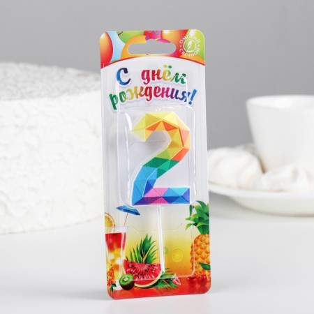 Candle in the cake on the skewer "Multi -colored faces", the number is 2, 5.3 cm-1