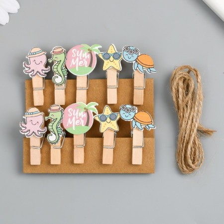 Decor for creativity Tree "clothespin. Sea animals on vacation" set of 10 pcs 4x2x1.2 cm-3