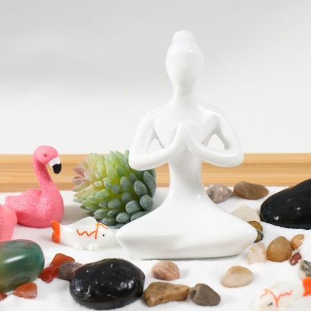 Zen Stones Garden "Buddha and Flamingo" White sand 2.5x21.5x13 cm-1