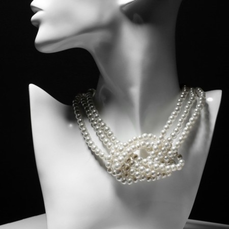 The necklace "Pearls", beads No. 6, milk color in silver, 38 cm