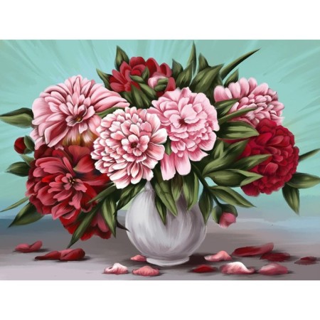 Diamond mosaic with a complete filling on the peonies subframe, 30 x 40 cm-1