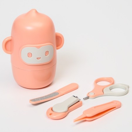 Set manicure children's “monkey”: scissors, tweezers, saw, tweezers, pink color