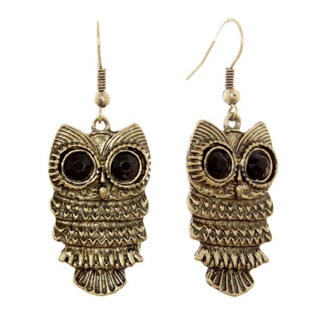 Earrings metal Art owl, black color in black gold-2