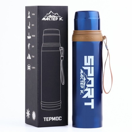 Thermos, 550 ml, sleeve "Master K. Sport", with a mug, retains heat 10 hours, 7 x 28 cm, blue-1