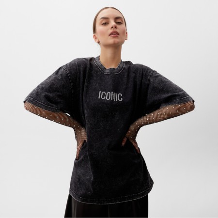 Women's T -shirt Mist icon made of boiled cotton, p. M, black
