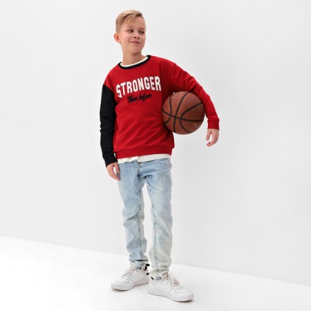 Jumper for the boy Minaku: Exclusive Print, red color, height 134 cm