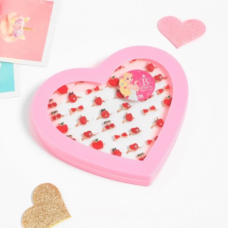 Children's Ring "Assorted" in the heart, shape of mix, red color in gold, dimensionless-3