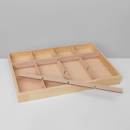 Decoration for jewelry 12 cells, wood, 35 × 24 × 3, beige color-3