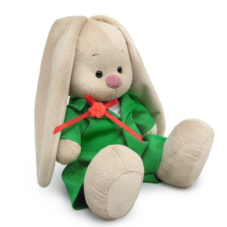 Soft toy "Bunny Mi", in a green overalls, 18 cm-1