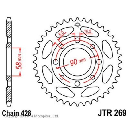The rear star, driven JTR269 steel, chain 428, 46 teeth