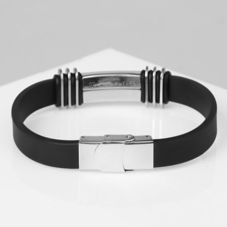 Bracelet Unisex "Style" rectangle with triple inserts, black color with silver, 23 cm-2