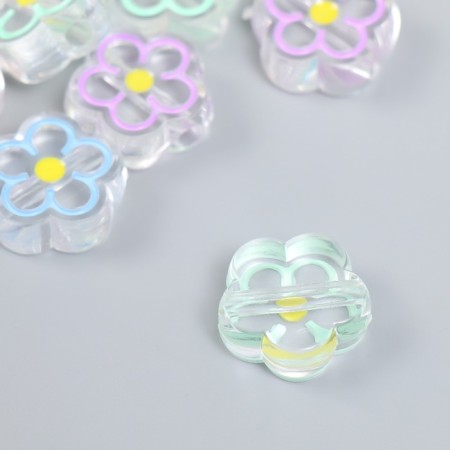 Busina Plastic "Flower with colored stupe" gloss mix 2x2x0.8 cm-2