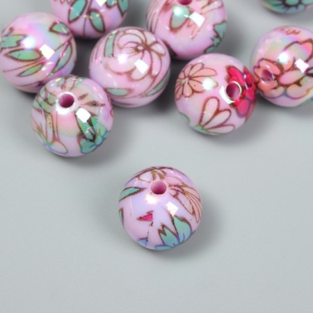 Acrylic beads "Pink flowers" mix 1,6x1.6x1.6 cm-1