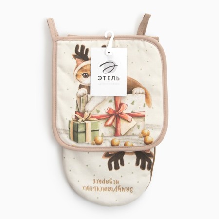 Set of kitchen. Ethel "Micper Gifts" mittens 15x28cm, 19x19cm wax, 100%HL-4