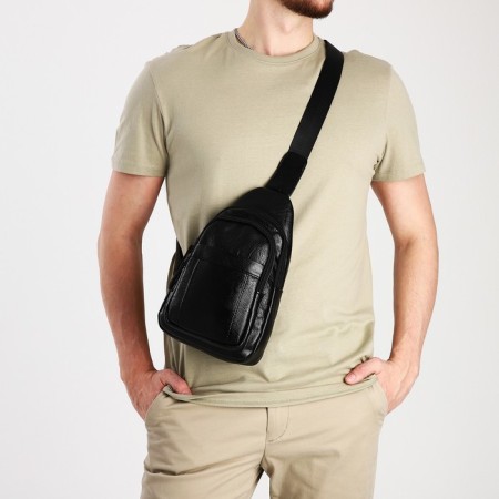 Male sling bag, artificial leather, black color-6