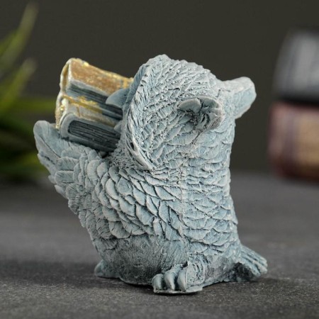 Figure "Owl with books" gray-blue 10x6x6cm-5