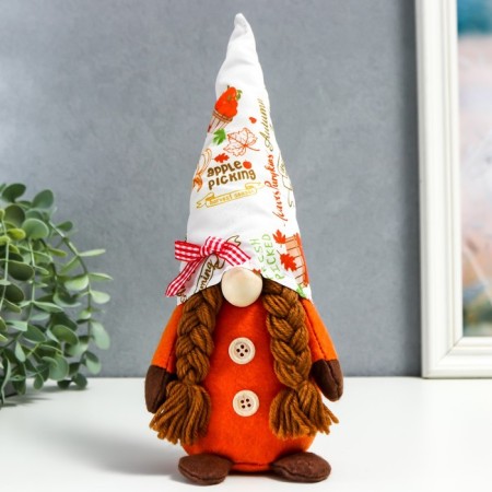 Interior doll "Granny in a cap with pumpkins" 28x7x6 cm