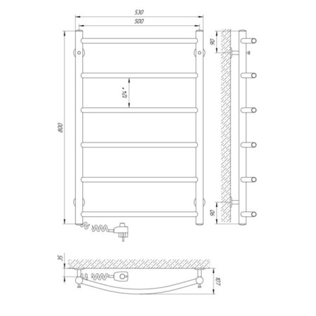 Electric towel "Laris" Classic, 500x800 mm, ladder, 6 crossbars, left-2