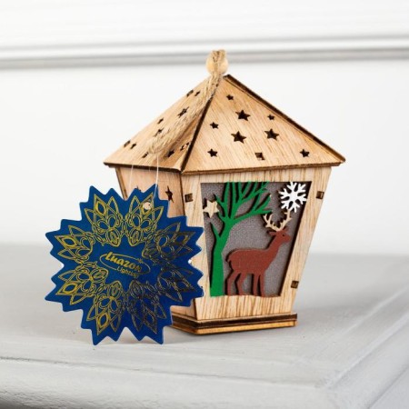 Christmas tree toy "Lantern with a deer", from batteries, a glow of warm white-3