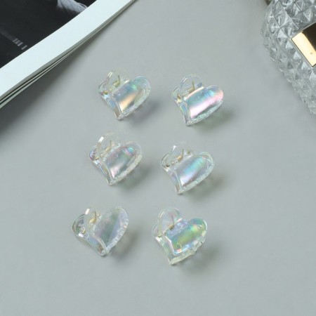 Hair crab "Avanti" (set 6 pcs) heart, 2 cm, transparent-1