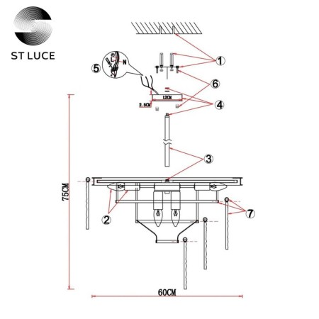 Ceiling Ceiling ST LUCE. SL1230.302.08. Stabia. 8x60 watts, E14, 60x60x75 cm, brass color-6