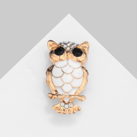 Owl brooch, black and white color in gold-2