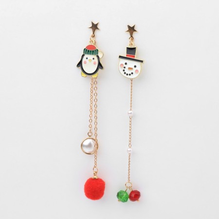 New Year! Earrings "New Year" hanging, penguin, colored in gold-1