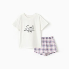 Pajamas for a girl (T -shirt/shorts), milk color, height 116 cm