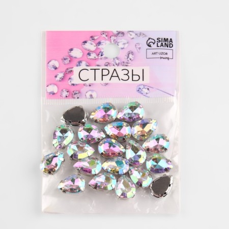 Rhound rhinestones “drop”, in a frame, with holography, 10 × 14 mm, 20 pcs-4