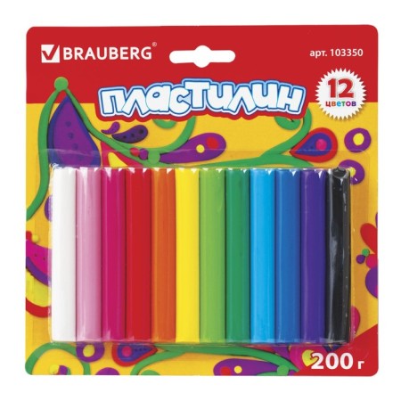 Plasticine 12 colors 200 g, Brauberg higher quality, in the blist