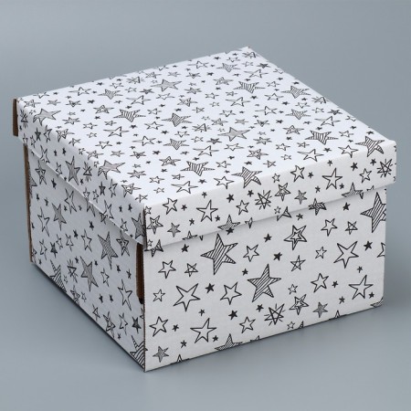 Gift folding white, packaging, “stars”, 22 x 22 x 15 cm