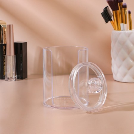 Organizer for storing cotton pads, with a lid, 6.7 × 11 cm, the color is transparent-3