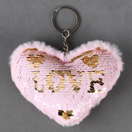 Soft toy "heart" with sequins, on the key fob, 10 cm, pale pink color