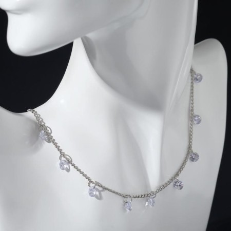 Necks with rhinestones "Sea" Straziki, white color in silver, 45 cm