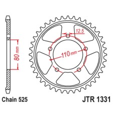 Звезда задняя JT, для 525 цепи, ведомая, сталь, 42 зубьев