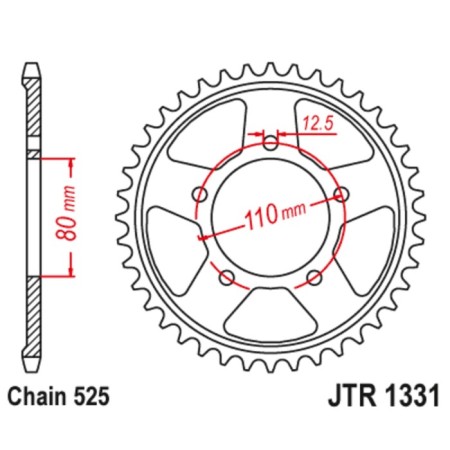 The rear star JT, for 525 chains, driven, steel, 42 teeth