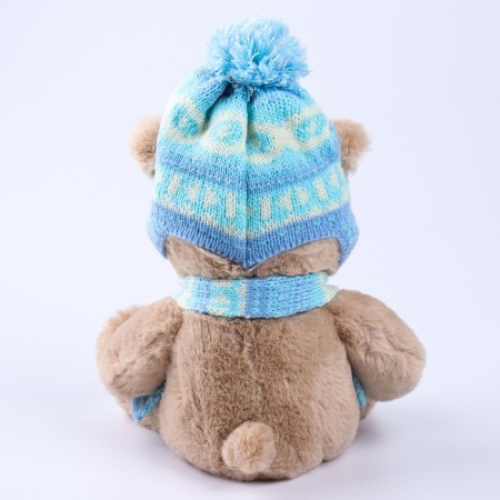 Soft toy "Little Friend", New Year's bear in a hat and scarf, blue color-5